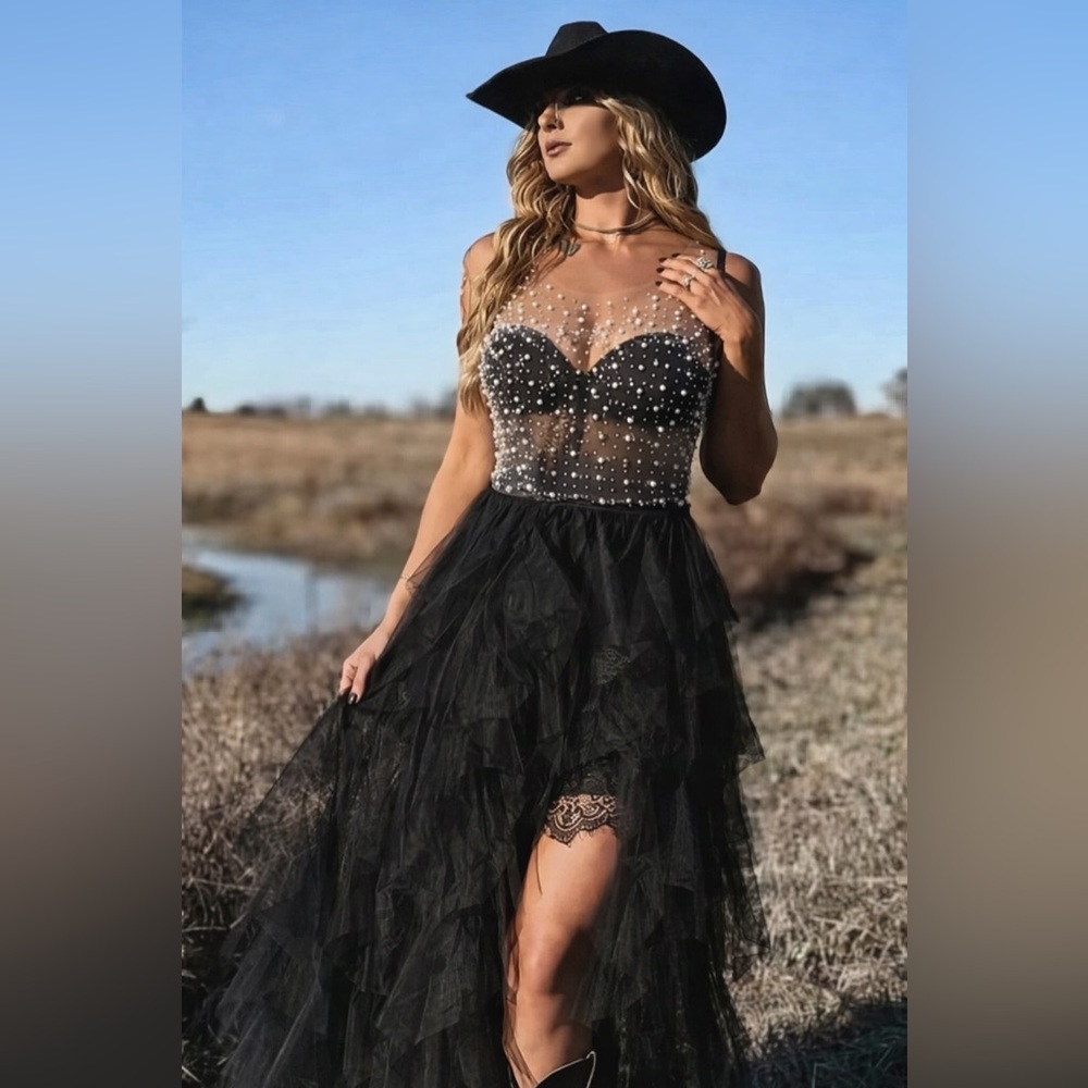 KISS ORANGE Pearl & Crystal Sheer Mesh Tank Top ✨ Festival Coachella Glam NWT